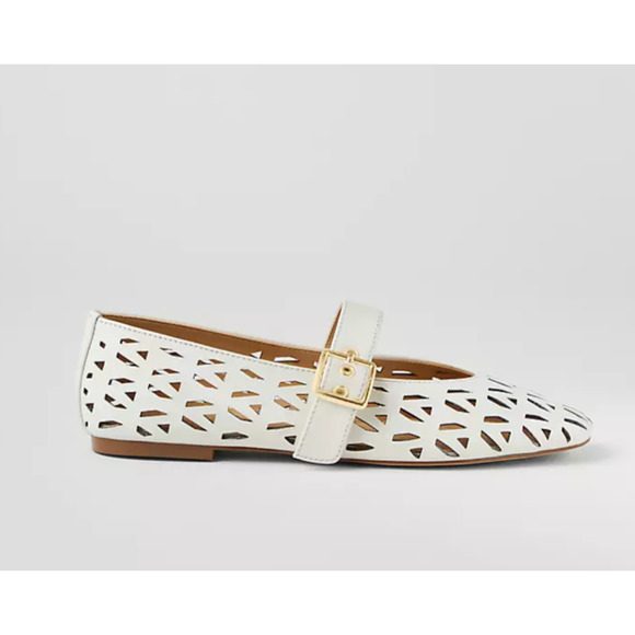 Ann Taylor Shoes - Ann Taylor White Gold Perforated Buckle Ballet Flats - 9M